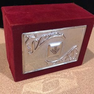 Vintage Red Velvet Box With Silver Cover